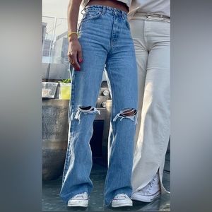 Zara high waisted distressed wide leg jeans